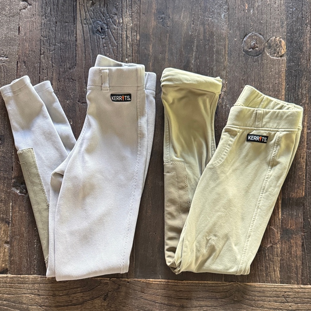 Kerrits Kids Riding Tights in Light Gray and Sage